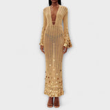 Kathleen - Zlate pletene maxi obleke od Dolly