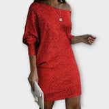 Party obleka z bleščicami in kontrastom 