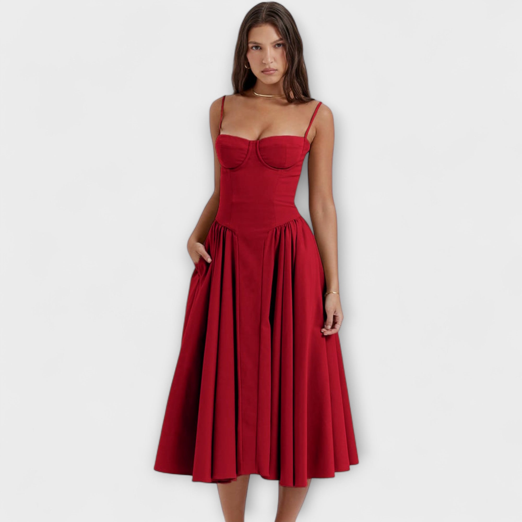 Rosalie - Elegantna brezrokavna korzetna obleka