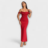 Ione - Bodycon obleka z odprtimi rameni in nabiranjem